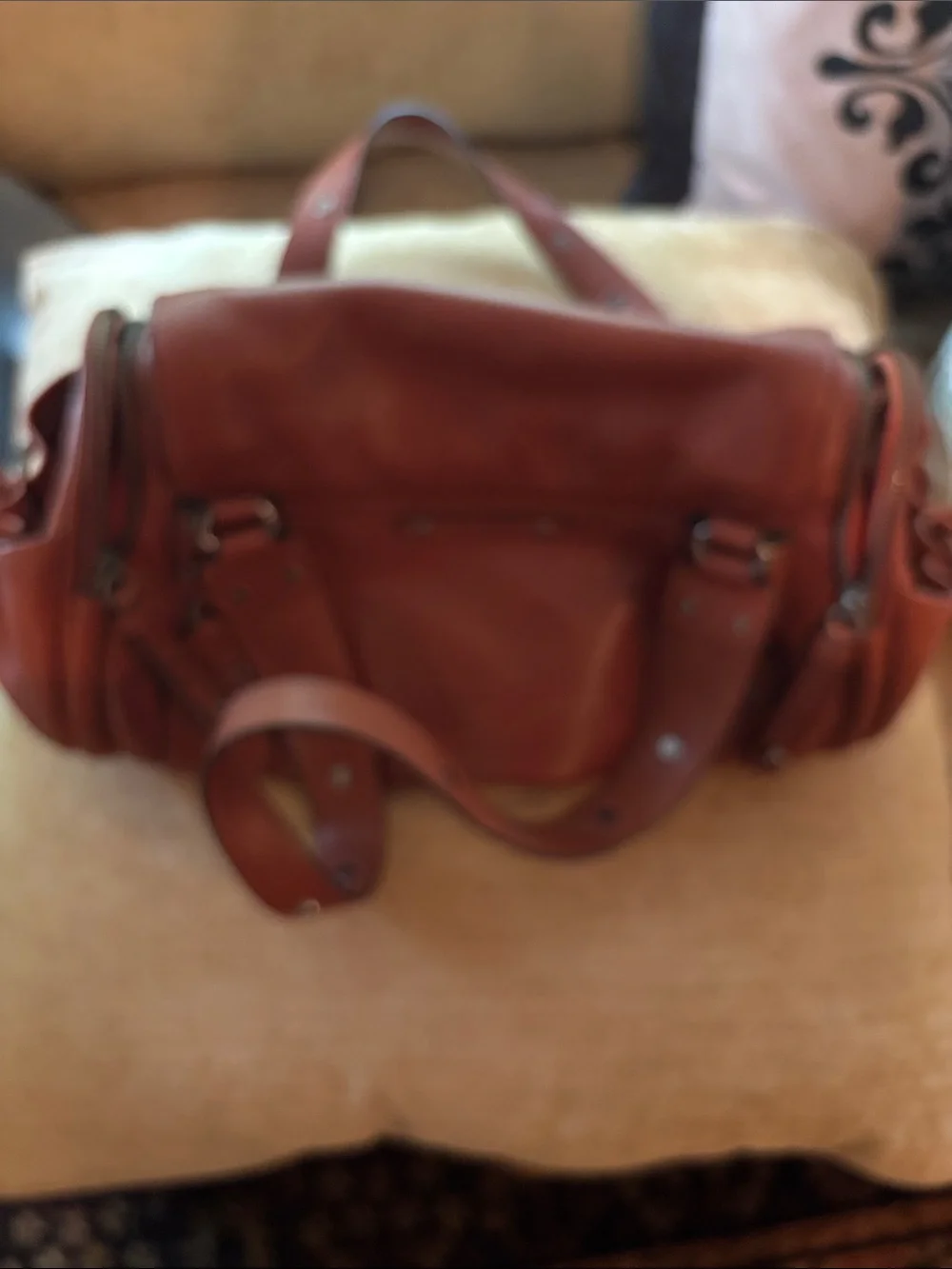 Cole Haan Brown Leather Stud-Accent Satchel Bag